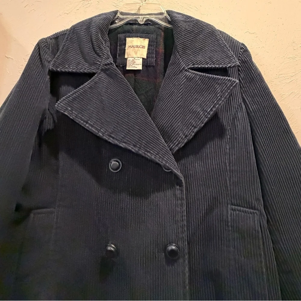 Y2K Women's Navy Corduroy coat vintage
90s - Picture 2 of 15